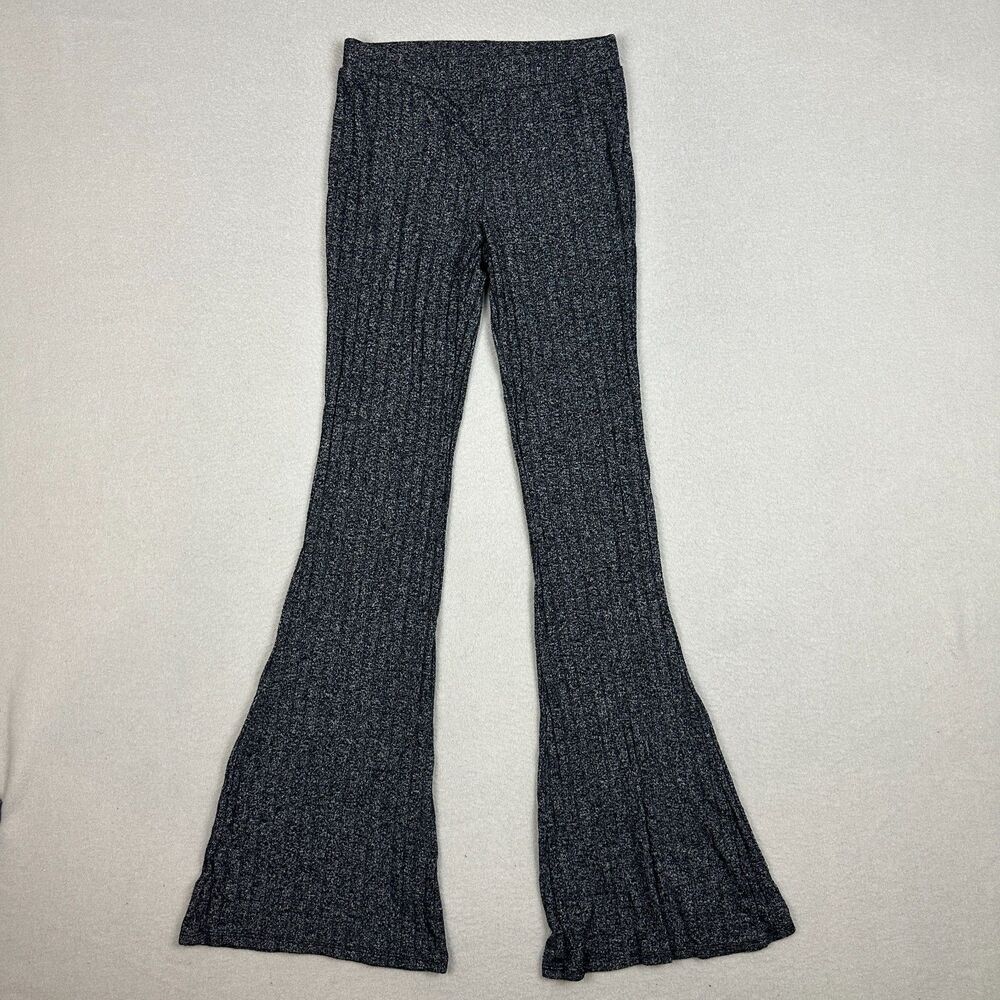 Billabong Womens Small Ribbed Knit Flare Pants Gray Stretch Lounge Boho Retro